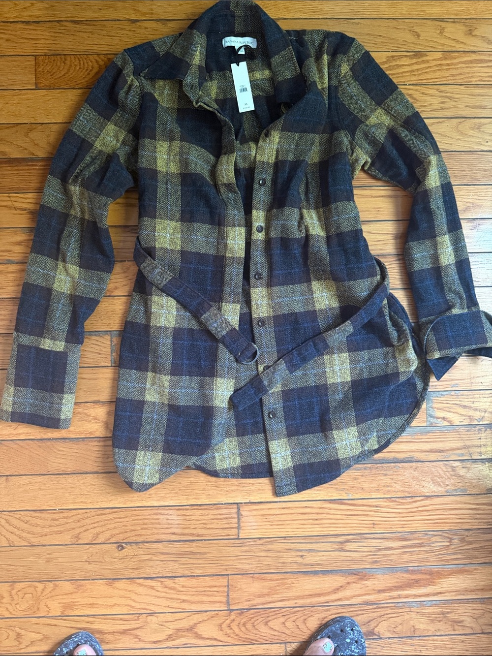 Banana Republic Plaid Shirt Jacket in Navy and Mustard